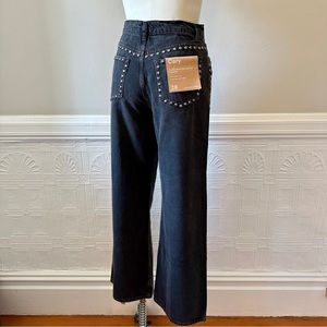 Reformation Black Studded Cary Jeans, High Rise Wide Leg, New w/ Tags, Size 28